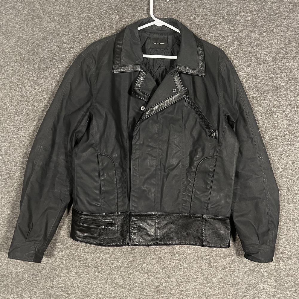 Nom De Guerre Jacket‎ Mens Large Black Biker Moto Leather Trim Made In Japan